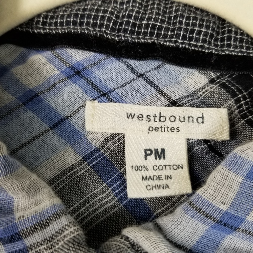Westbound Button Up Shirt Women's Petite Medium PM Blue Black Plaid Long Sleeves - Picture 6 of 9